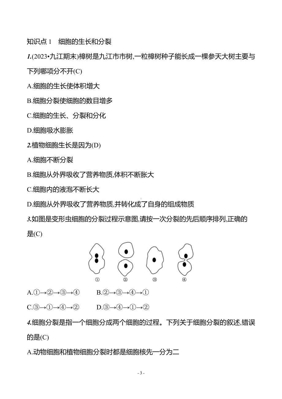 生物人教版7年级上（2024）第一单元　第三章　第一节　细胞通过分裂产生新细胞（教案）.docx_第3页