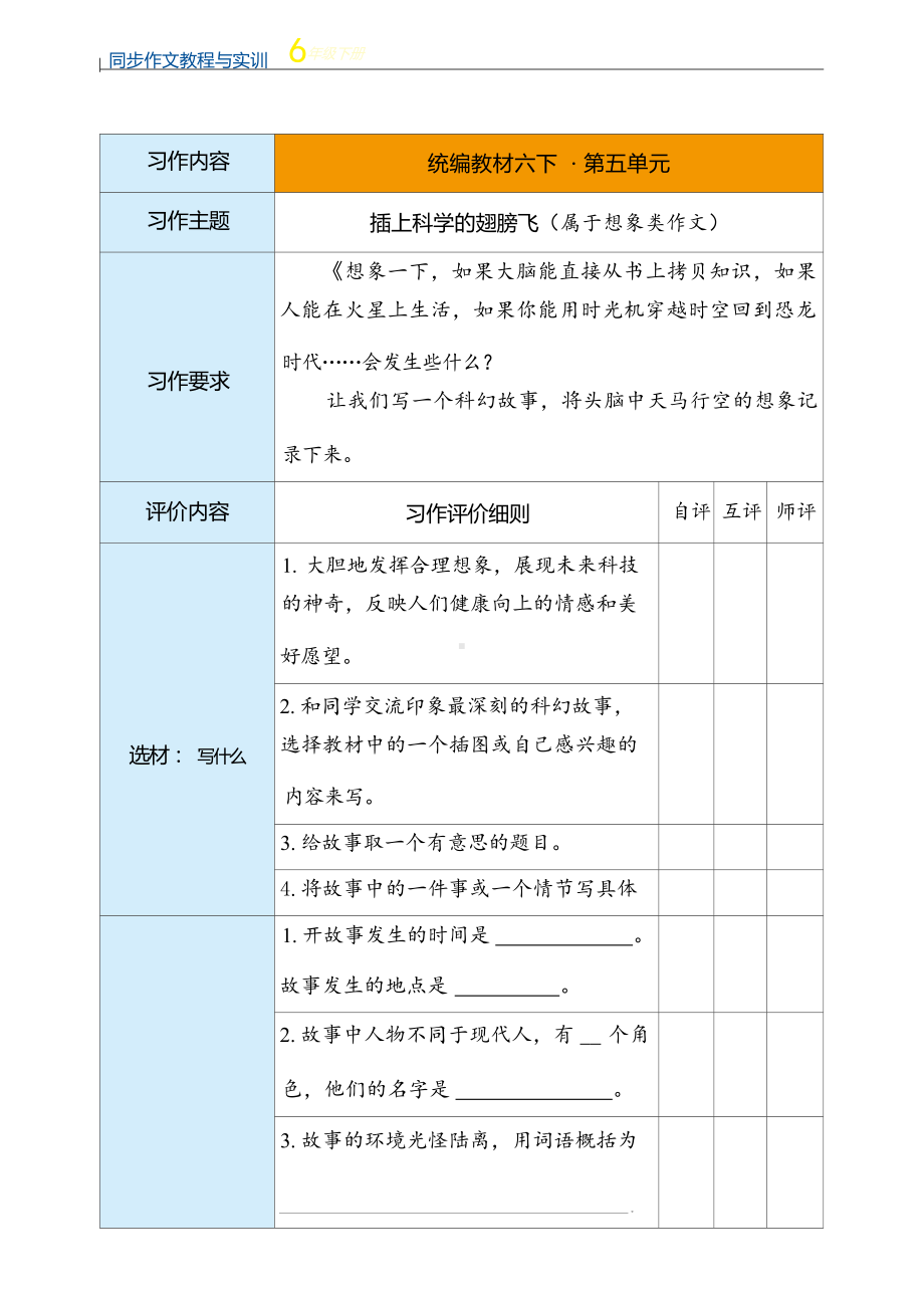 小学语文六年级下册单元作文评价表：插上科学的翅膀.docx_第1页