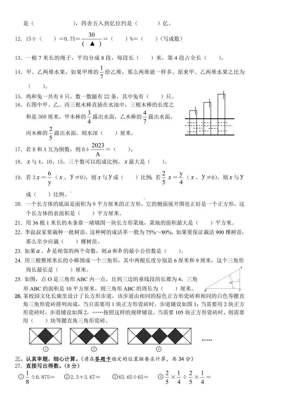 毕业生学业水平测试（试题）-2023-2024学年六年级下册数学苏教版.docx_第2页