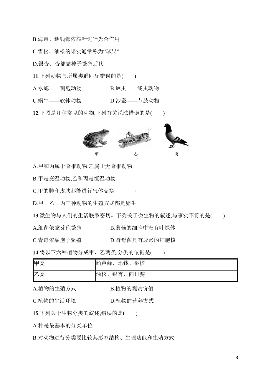 人教版（2024）生物七年级上册期末综合训练(一).docx_第3页