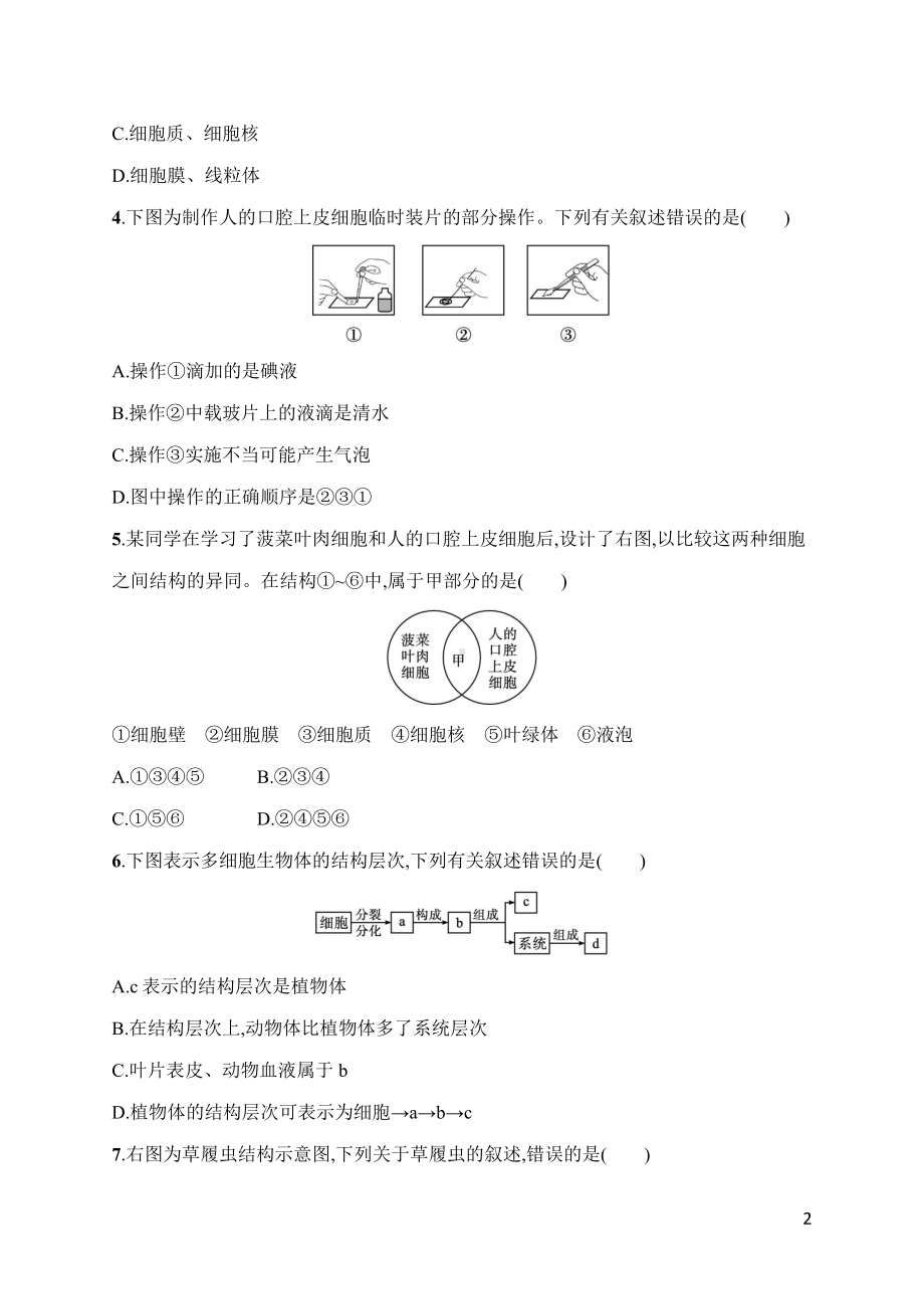 人教版（2024）生物七年级上册专项突破综合训练(一)　识图分析.docx_第2页