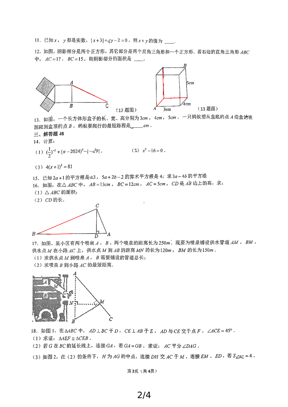 2024-2025学年四川省成都市天府新区师一学校八年级上学期入学考数学试卷 - 副本.pdf_第2页