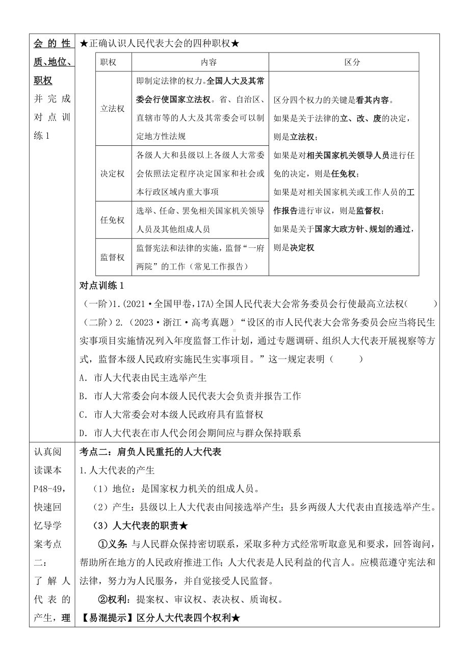 第五课 我国的根本政治制度 学案-2025届高考政治一轮复习统编版必修三政治与法治.docx_第2页