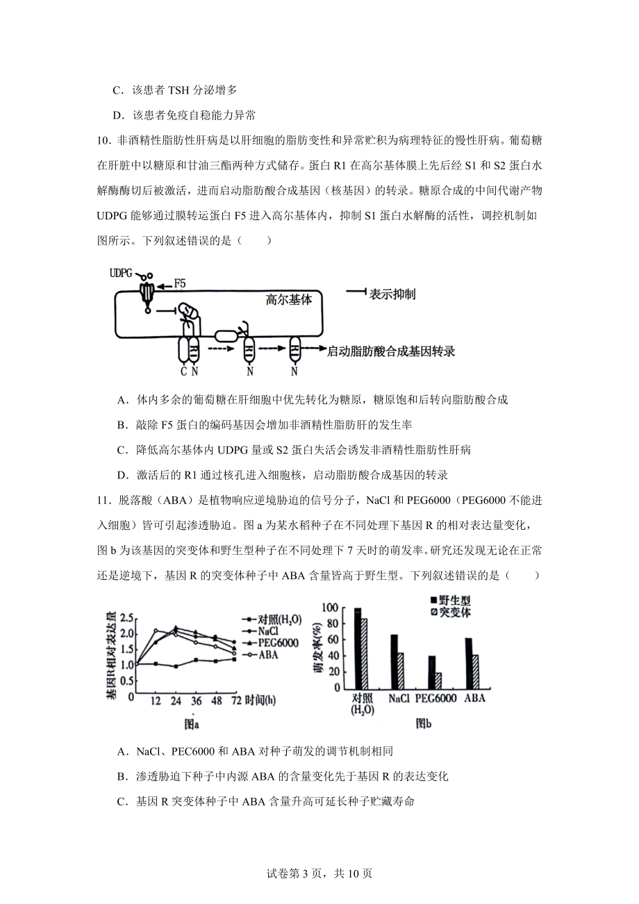 2024年新课标湖南高考真题生物试卷.docx_第3页