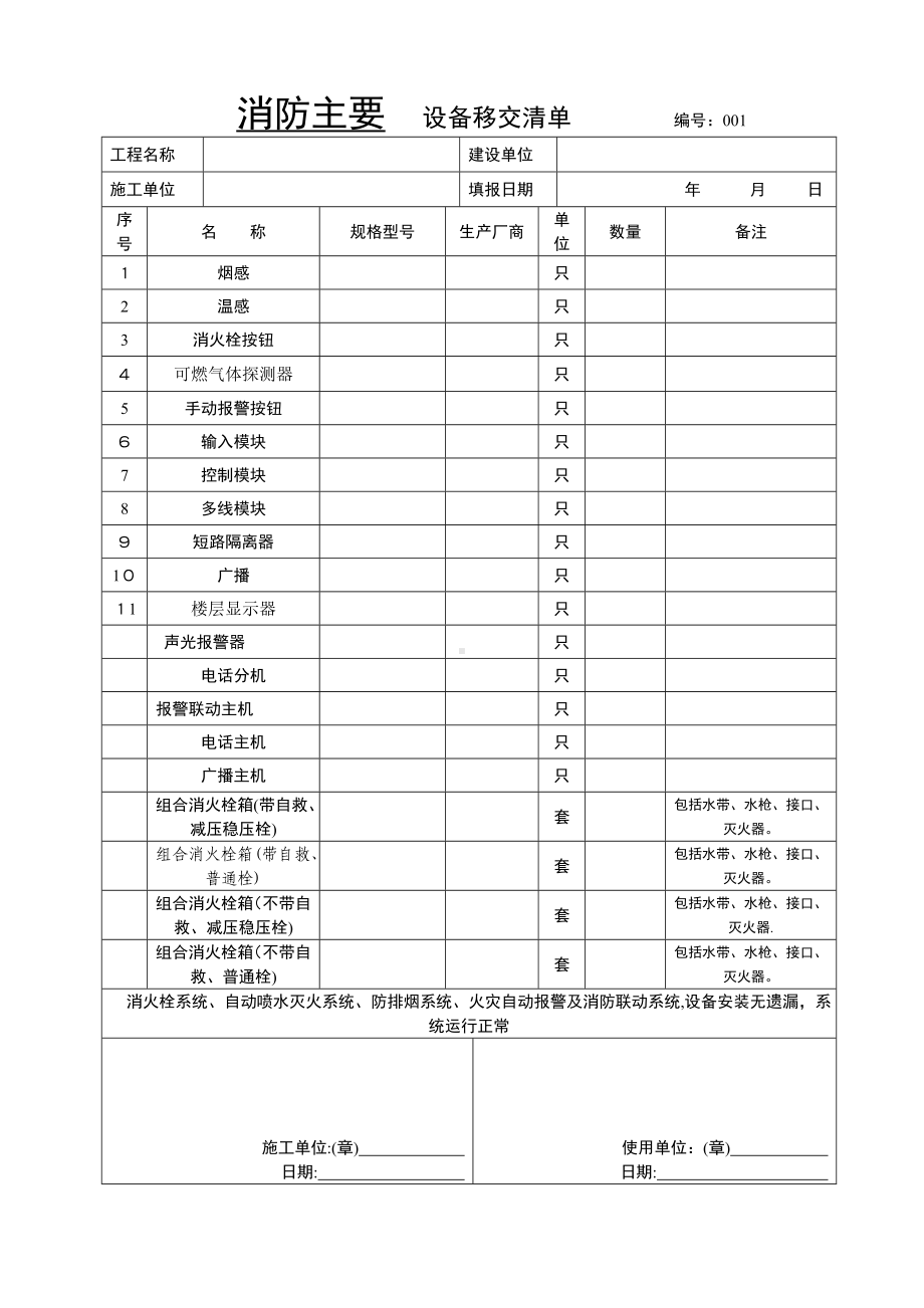 消防设施移交和清单（范本模板）.doc_第2页