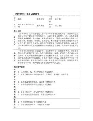 10.常见材料（教案） (1)-2024新冀人版一年级上册《科学》.docx