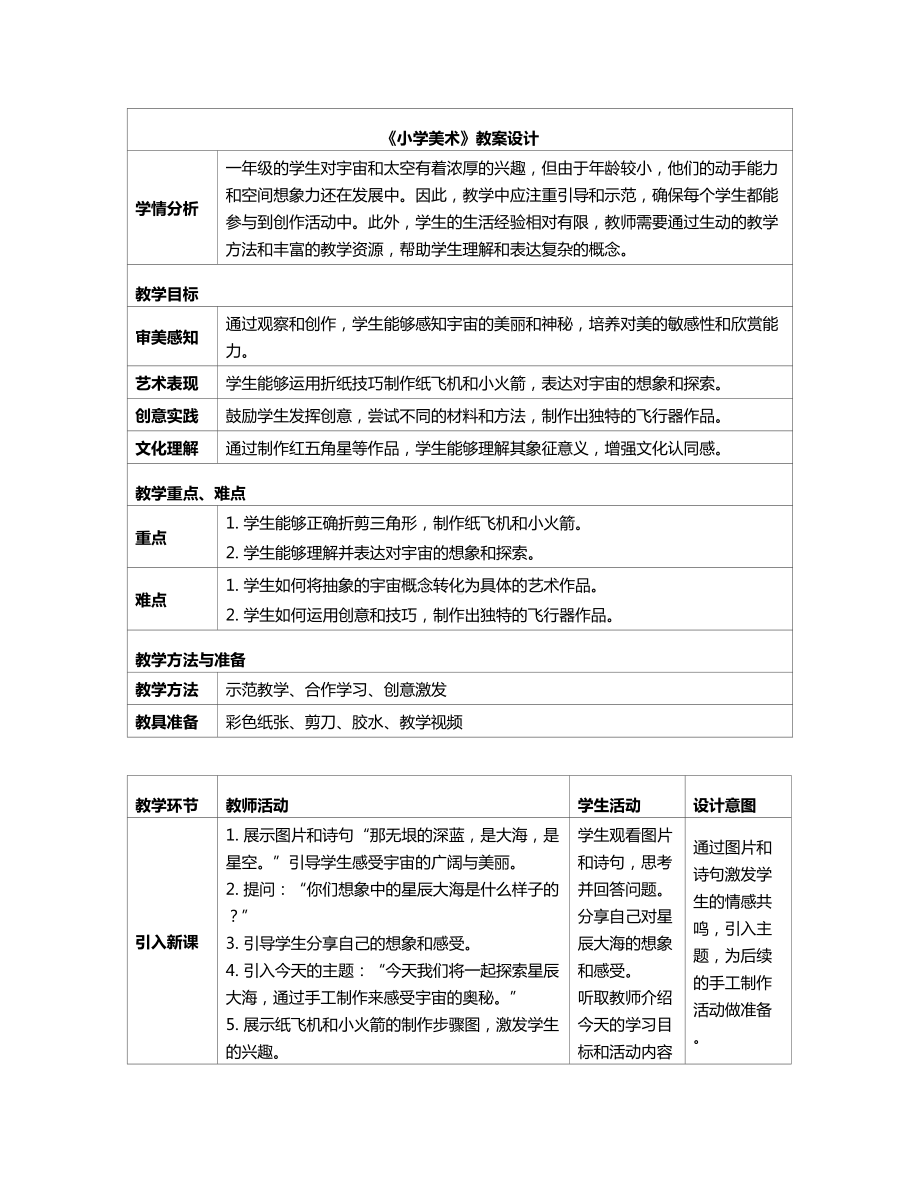 第4课 星辰大海 教学设计（表格式）-2024新人教版一年级上册《美术》.docx_第1页