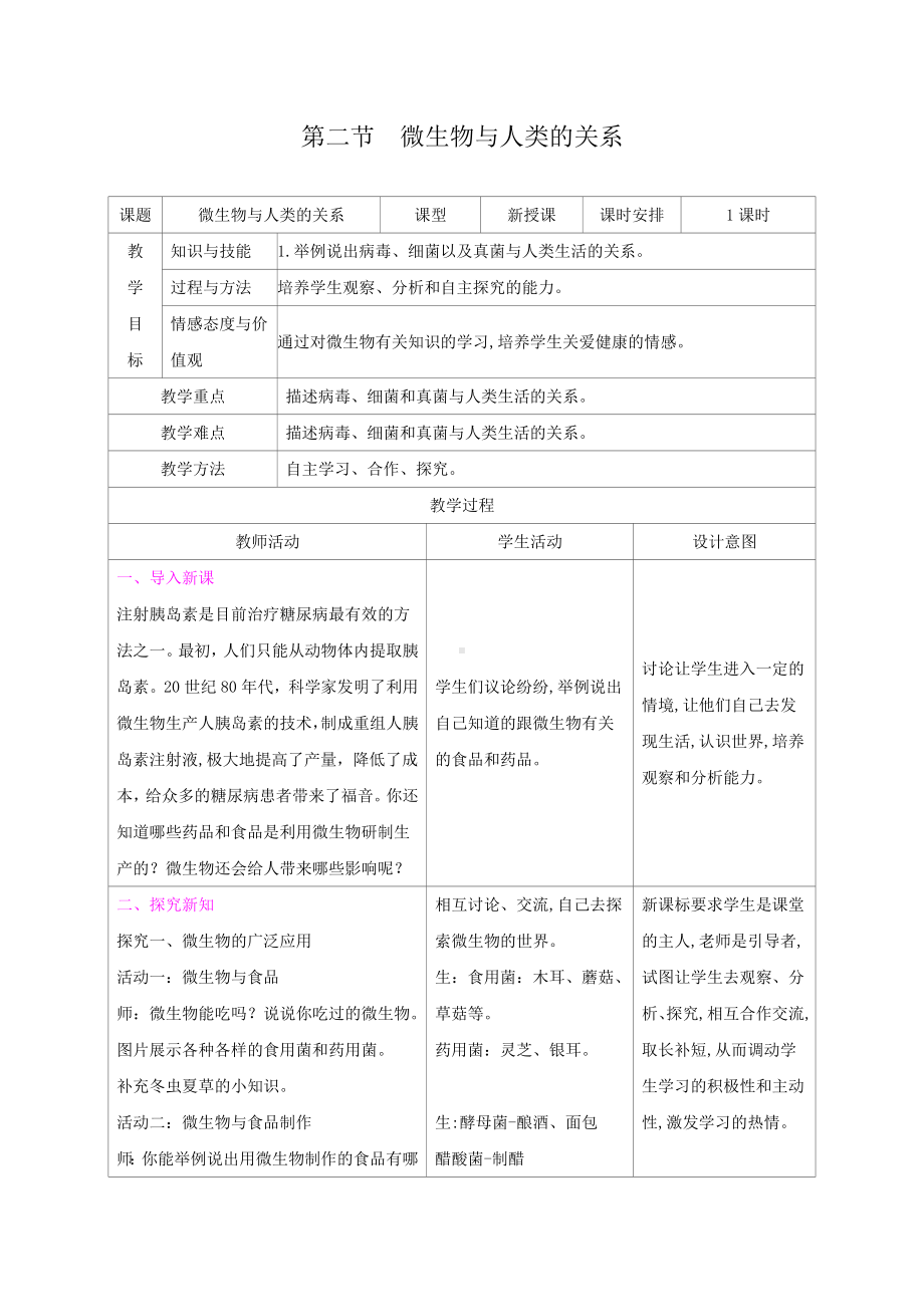 苏教版生物（2024）七年级上册-2.5.2微生物与人类的关系教案-2024-2025学年苏教版生物七年级上册.docx_第1页