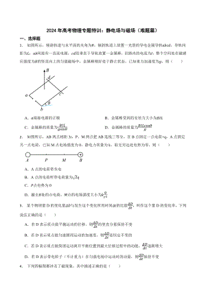 2024年高考物理专题特训：静电场与磁场（难题篇）.docx