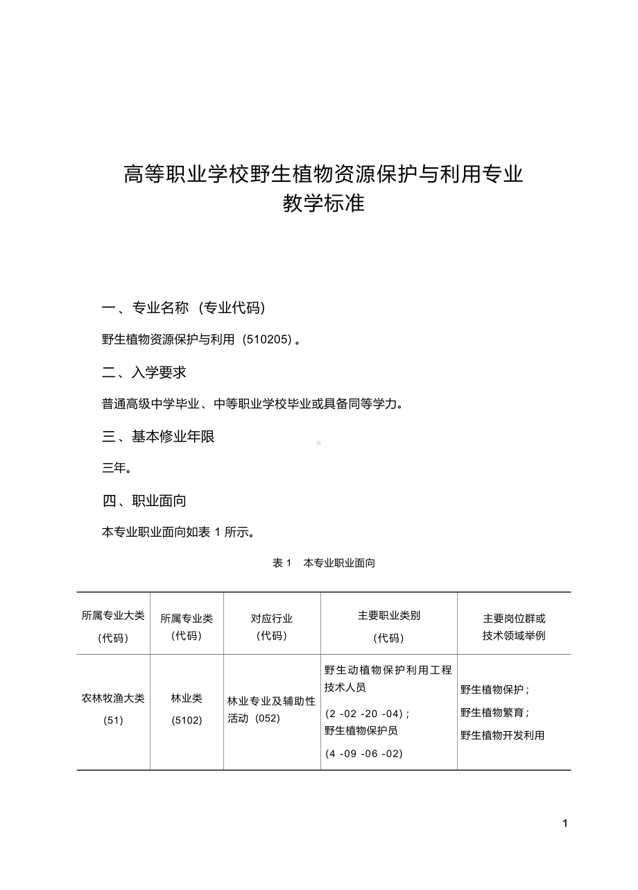 高职学校野生植物资源保护与利用专业教学标准.docx_第1页