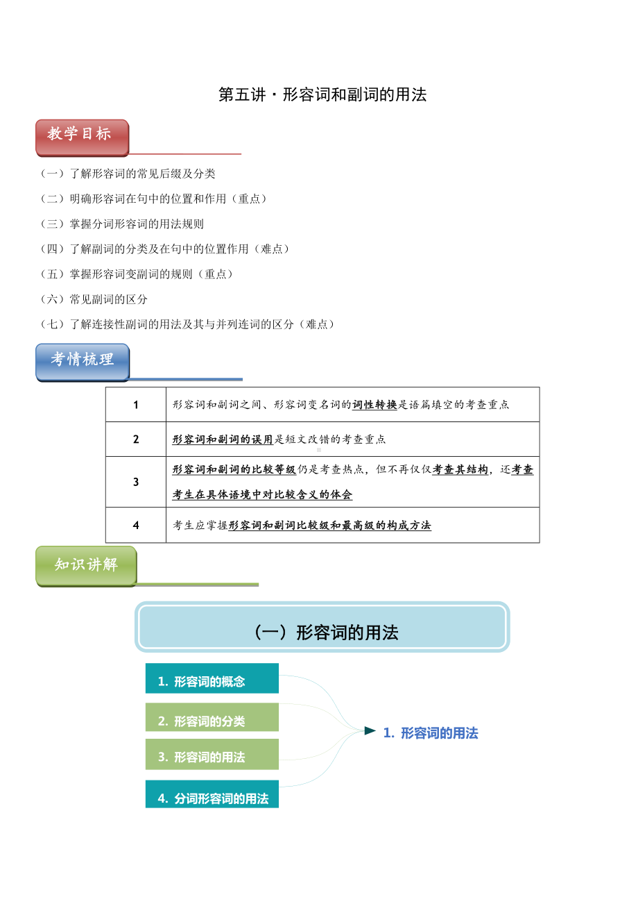 高中语法专题第5讲·形容词和副词的用法 导学案 -2025届高三英语上学期一轮复习专项.docx_第1页