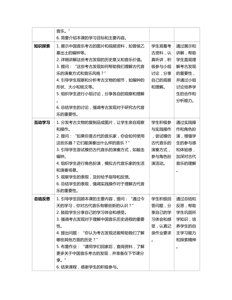 2024新人教版（简谱）七年级上册《音乐》《第三单元 中国音乐的历史进程学习项目一 中国音乐考古博物馆》教案（表格式）.docx_第2页