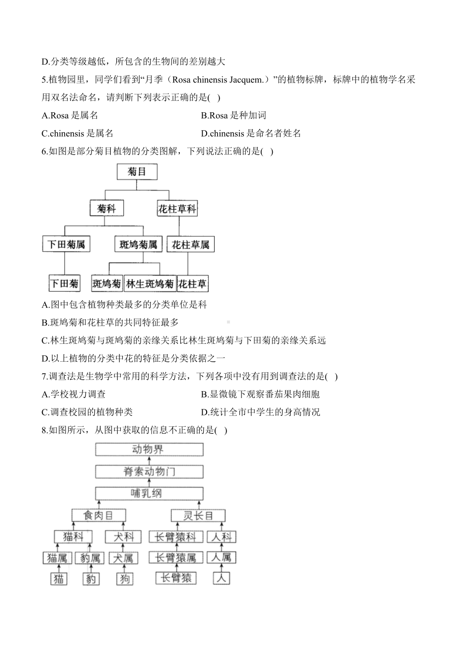 2.4.2从种到界 课时优化训练（含解析）-2024新人教版七年级上册《生物》.docx_第2页