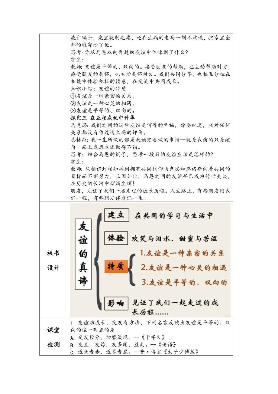 6.1 友谊的真谛 教学设计 -（2024新部编）统编版七年级上册《道德与法治》.docx_第3页