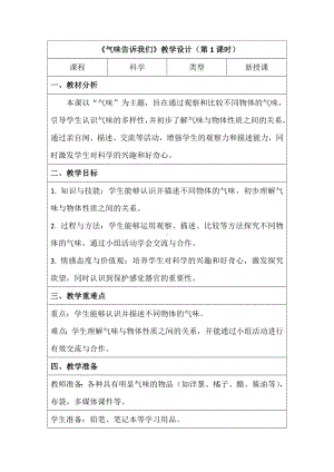 4 气味告诉我们 教学设计（表格式）-2024新教科版一年级上册《科学》.docx