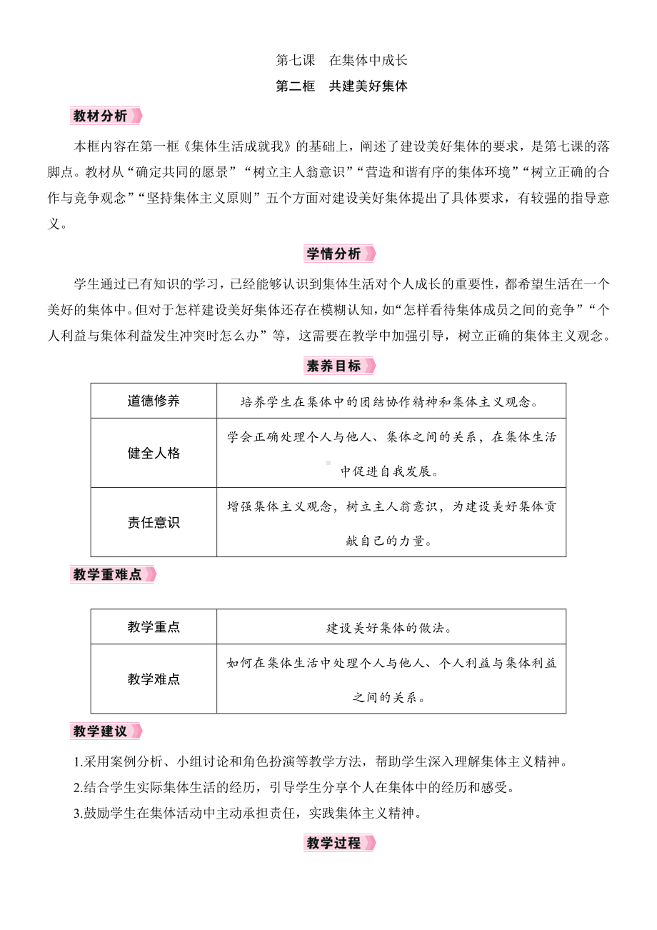 7.2　共建美好集体教学设计 [核心素养目标]-（2024新部编）统编版七年级上册《道德与法治》.docx_第1页