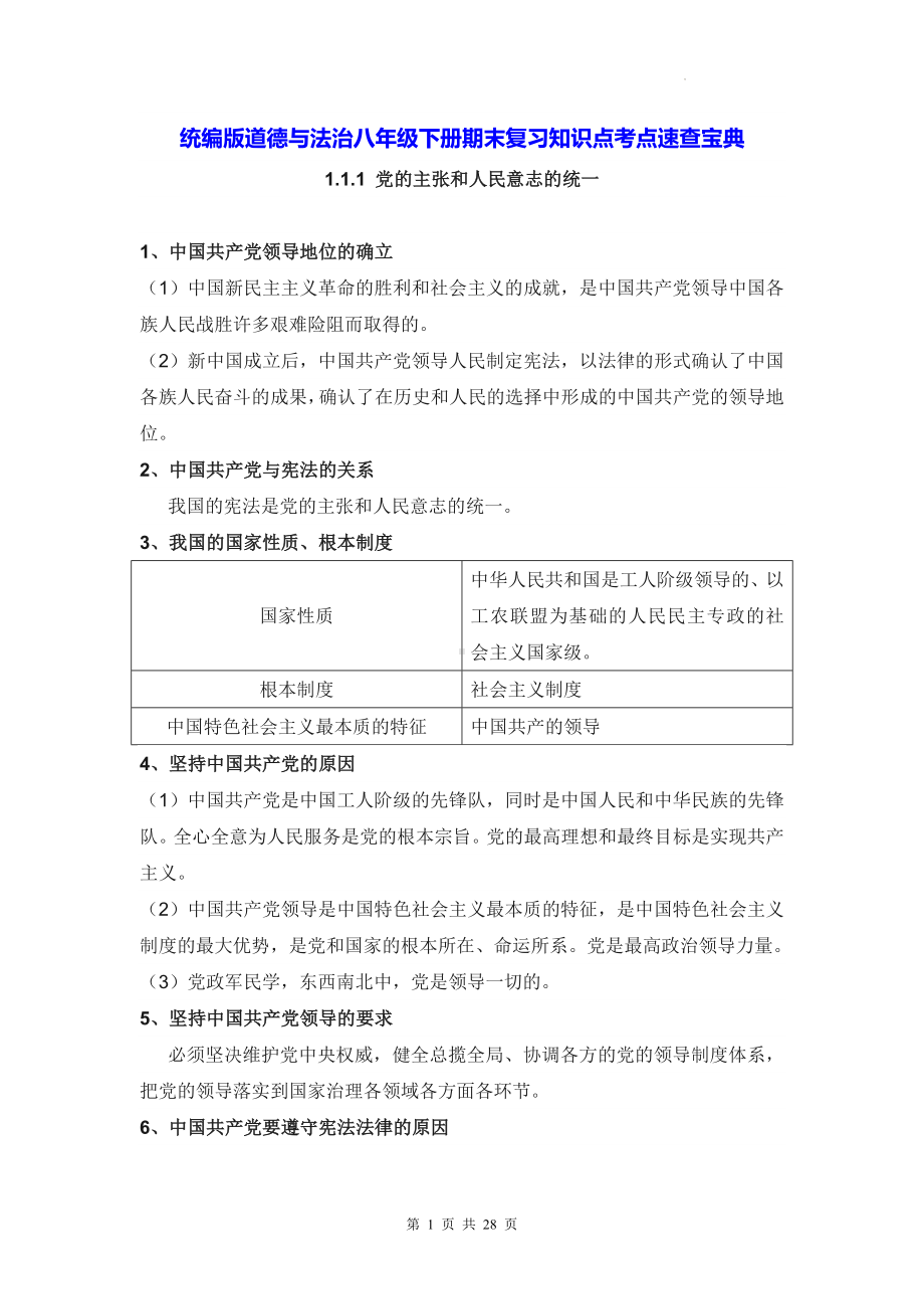 统编版道德与法治八年级下册期末复习知识点考点速查宝典.docx_第1页