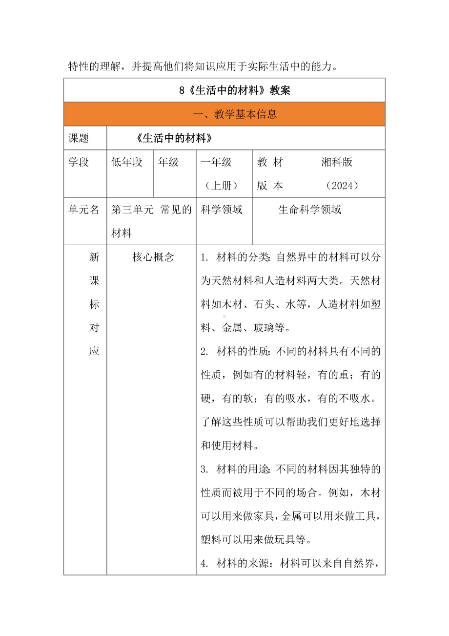 8 生活中的材料 教学设计-2024新湘科版一年级《科学》上册.docx_第3页