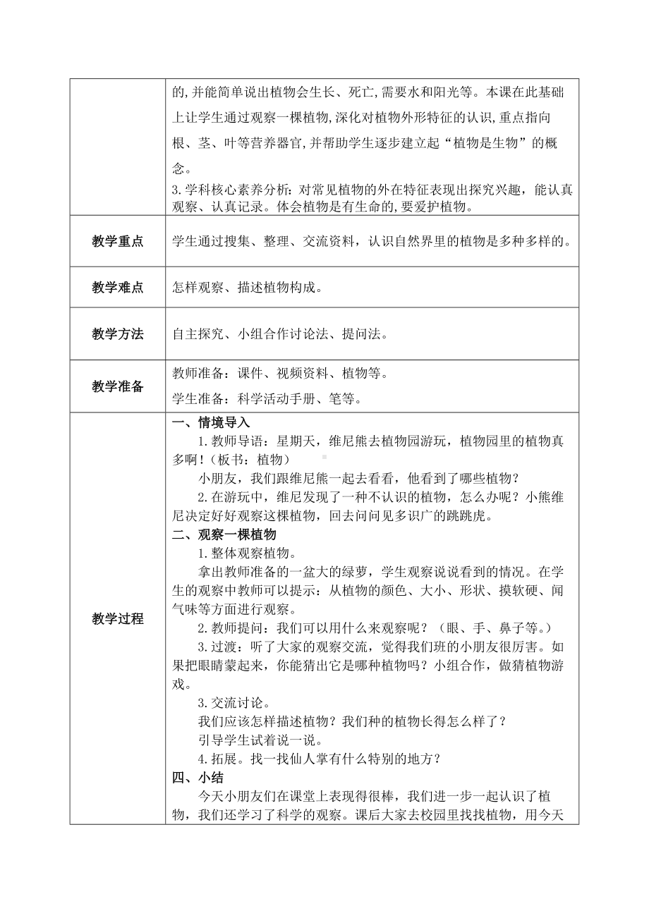 2024新教科版一年级科学上册第一单元1.2《观察植物》教案.docx_第2页