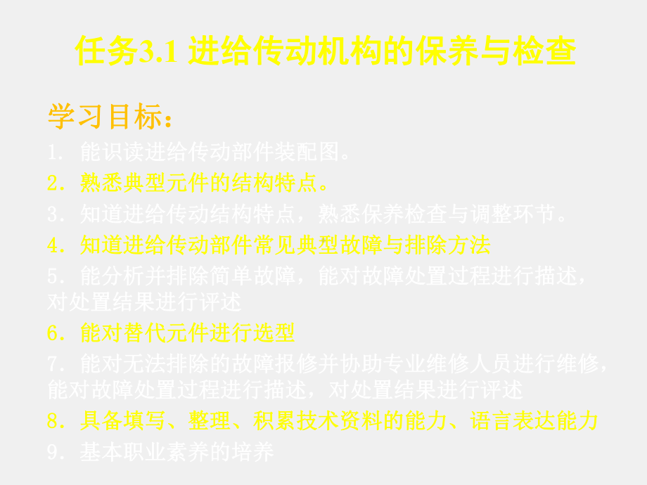 《数控机床机械保养检查与故障排除》课件单元3.1进给传动系统保养与检查.ppt_第1页