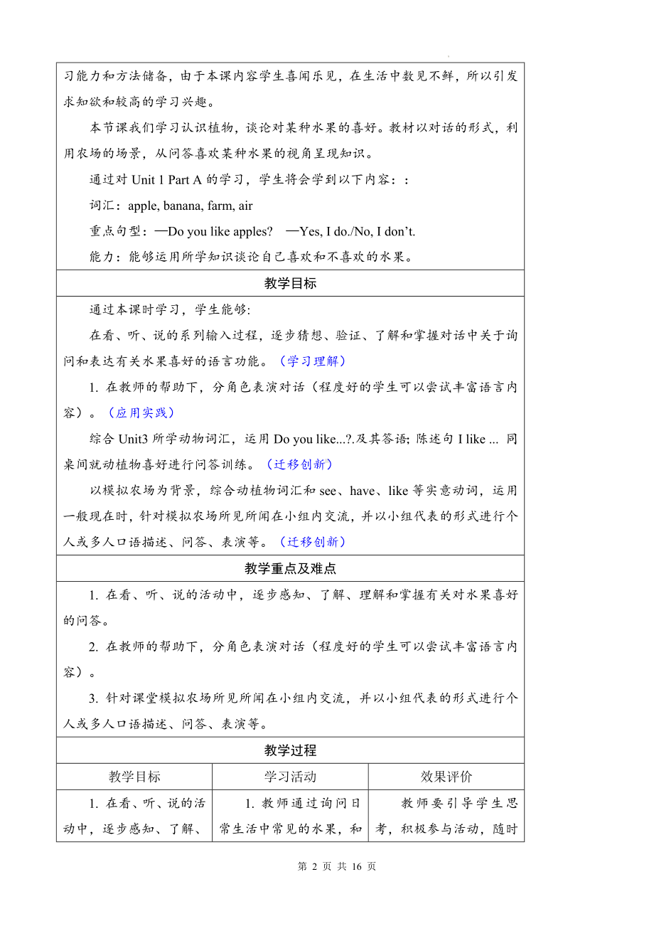 人教PEP版（2024）三年级上册英语Unit 4 Plants around us Part A教学设计.docx_第2页