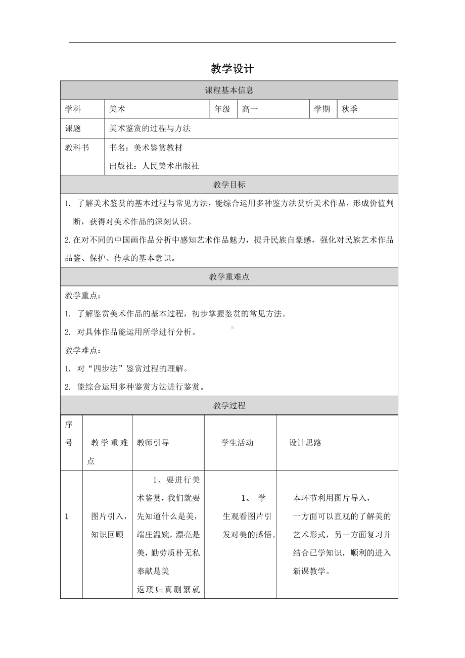 1.2 感知与判断——美术鉴赏的过程与方法 教学设计 -2024新人美版（2019）《高中美术》必修美术鉴赏.docx_第1页