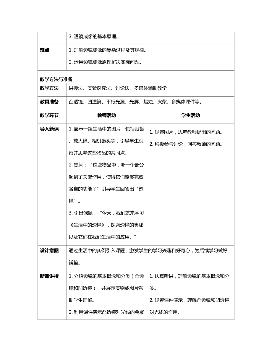 2024新人教版八年级上册《物理》[核心素养目标]第五章 透镜及其应用第2节 生活中的透镜（教案）（表格式）.docx_第2页