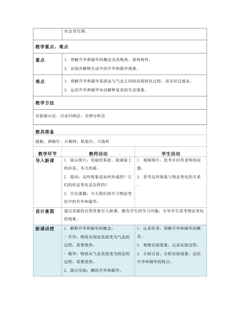 2024新人教版八年级上册《物理》[核心素养目标]第三章 物态变化第4节 升华和凝华（教学设计）（表格式）.docx_第2页