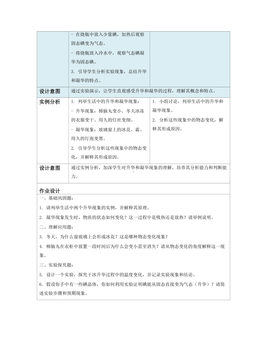 2024新人教版八年级上册《物理》[核心素养目标]第三章 物态变化第4节 升华和凝华（教学设计）（表格式）.docx_第3页