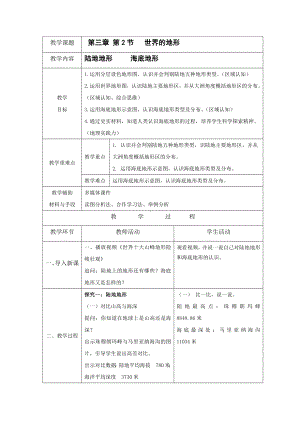 [核心素养]3.2《世界的地形》教案（表格式）-2024新人教版七年级上册《地理》.docx