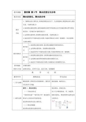 [核心素养]4.3《降水的变化与分布》教案（表格式）-2024新人教版七年级上册《地理》.docx