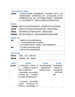 [核心素养]5.3《多样的文化》教案（表格式） (1)-2024新人教版七年级《地理》上册.docx