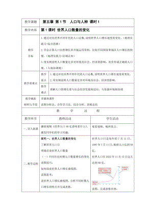 [核心素养]5.1《人口与人种》课时1 教案（表格式）-2024新人教版七年级上册《地理》.docx