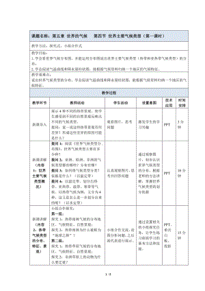 5.4《 世界主要气候类型》教案（表格式）-2024新湘教版七年级上册《地理》.docx