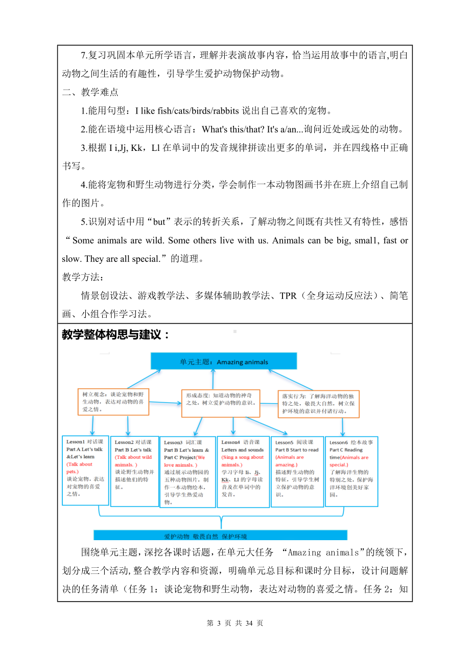 人教PEP版（2024）三年级上册英语Unit 3《 Amazing animals 》大单元整体教学设计.docx_第3页