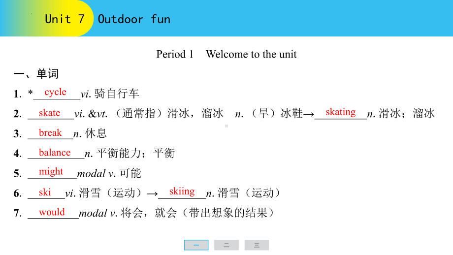 2025新牛津译林版七年级下册《英语》Unit 7 Outdoor fun 词汇手册 （ppt课件） .pptx_第1页