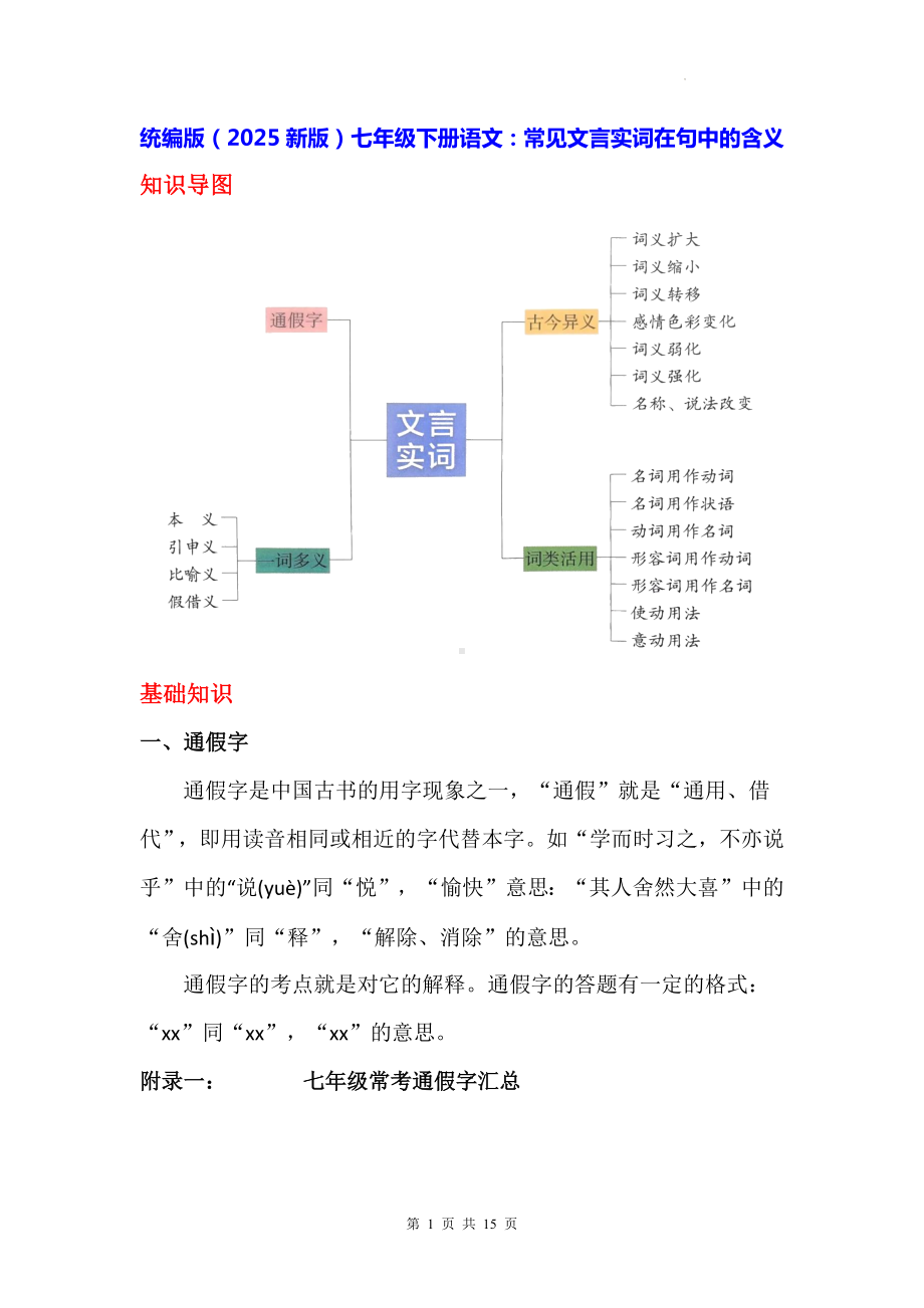 统编版（2025新版）七年级下册语文：常见文言实词在句中的含义 学案.docx_第1页