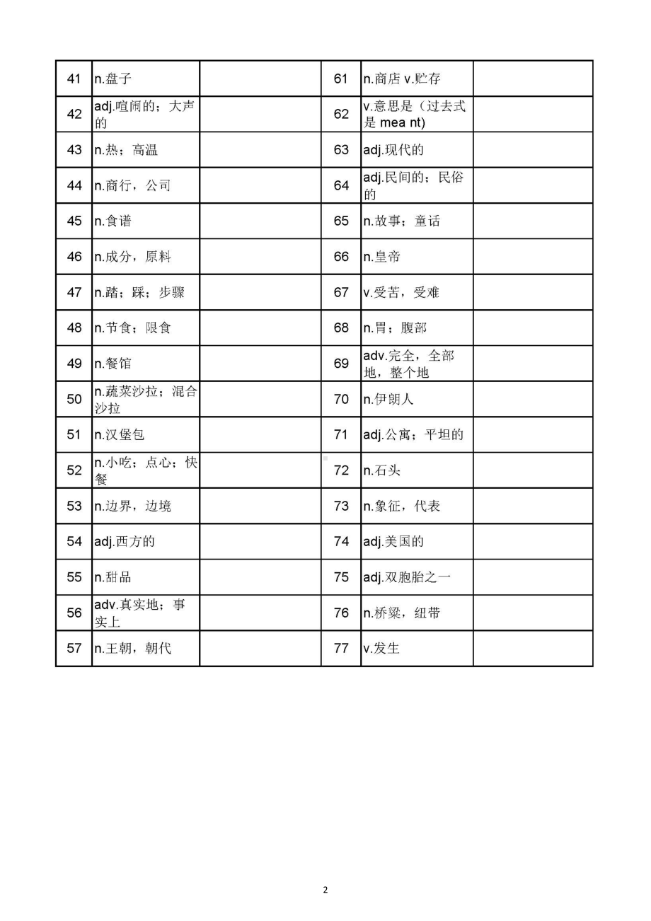 初中英语新外研版七年级下册Unit 3单词默写练习（附参考答案）（2025春）.doc_第2页