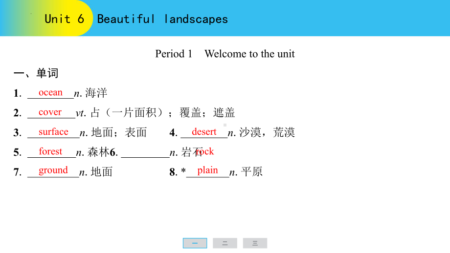 2025新牛津译林版七年级下册《英语》Unit 6　Beautiful landscapes 词汇手册（ppt课件） .pptx_第1页