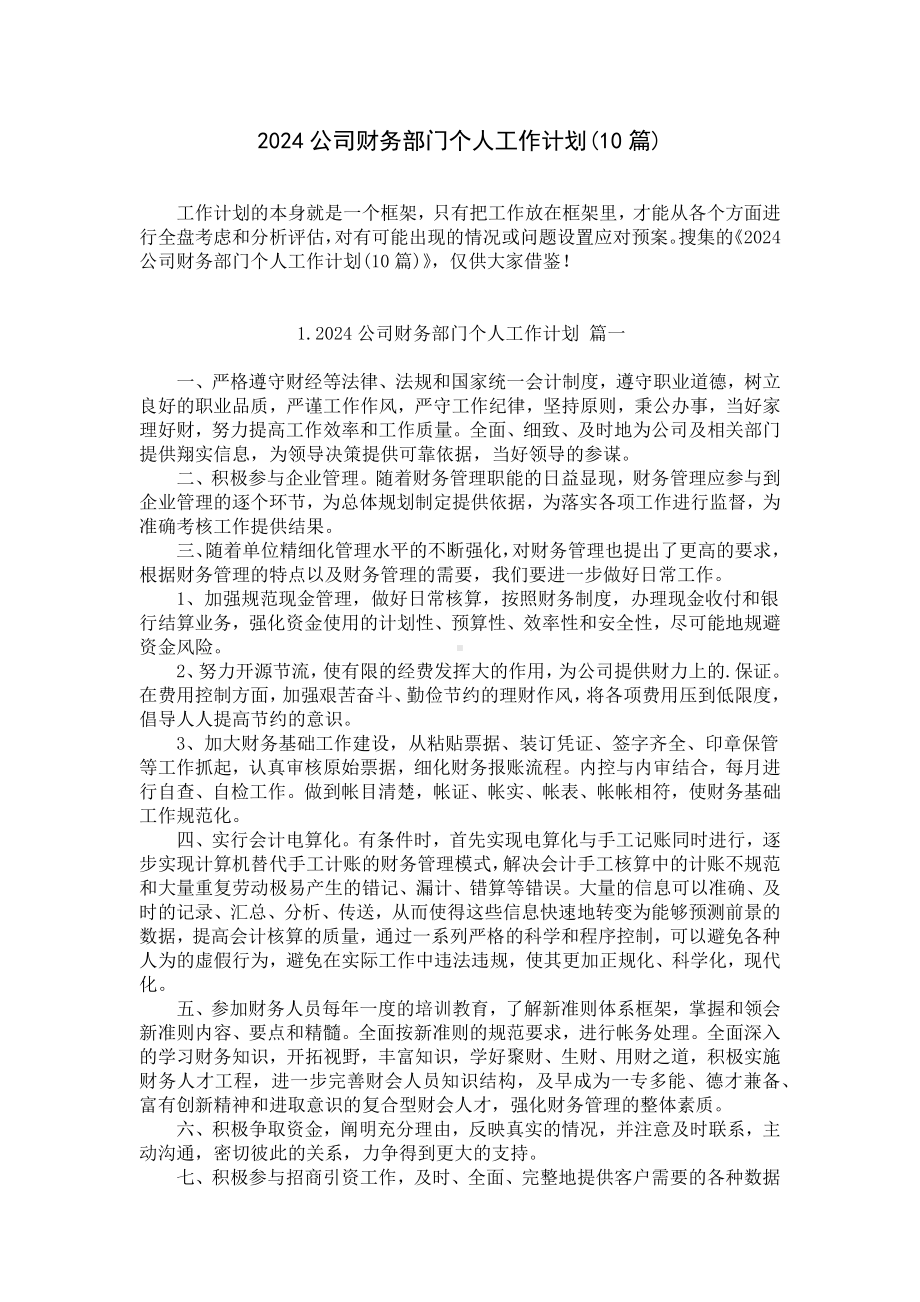 2024公司财务部门个人工作计划(10篇).docx_第1页