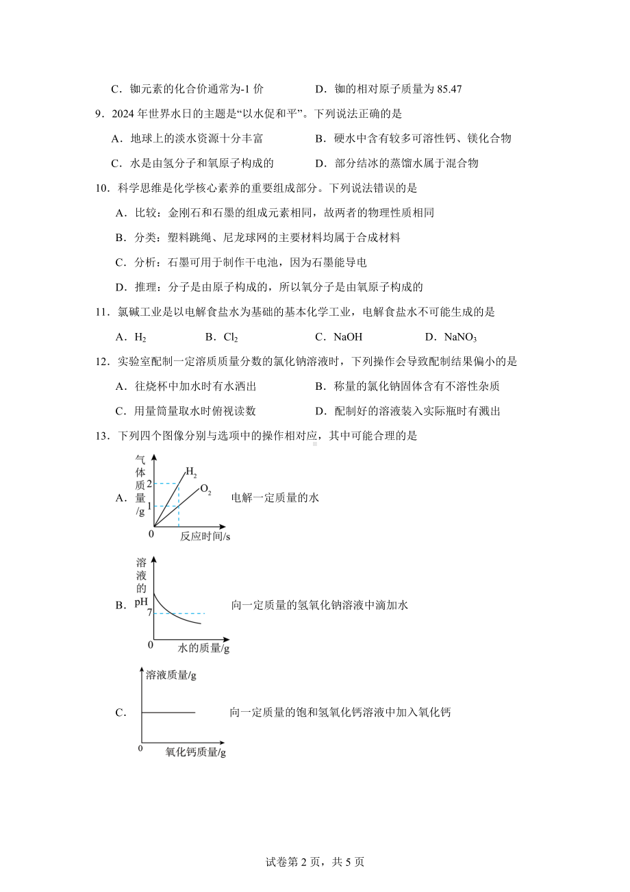 2024年河南省南阳市油田中考二模化学试题.docx_第2页