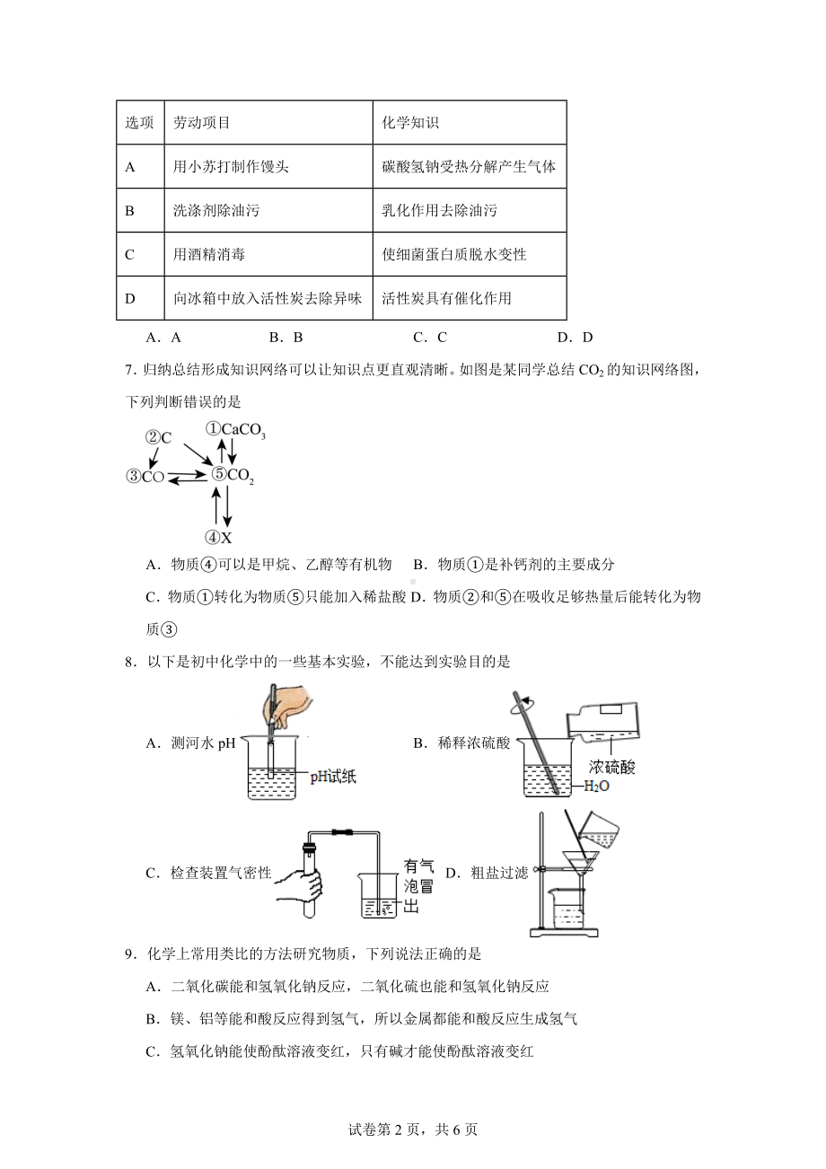 2024年安徽省合肥市多校联考九年级最后一卷(二模)化学试题.docx_第2页