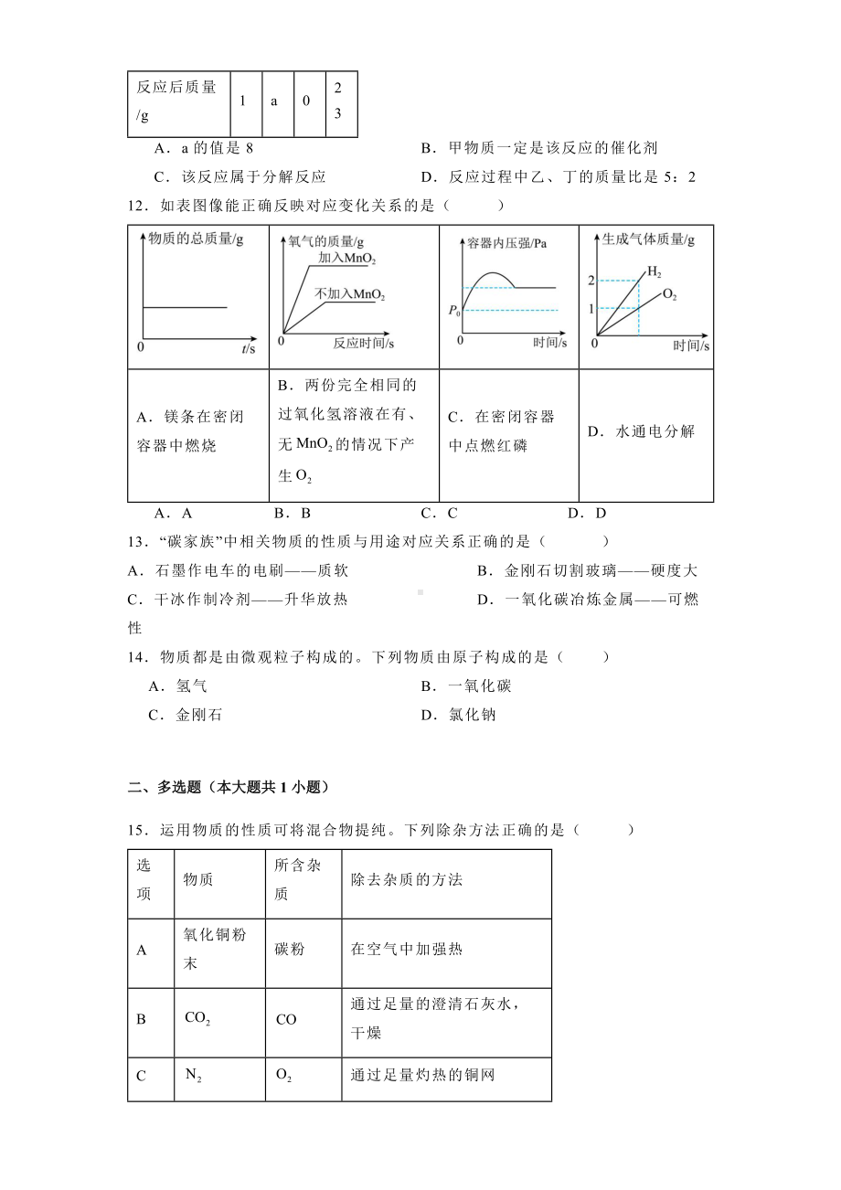 湖南省长沙市湘郡培粹实验中学2024-2025学年九年级上学期第三次月考 化学试卷（含解析）.docx_第3页