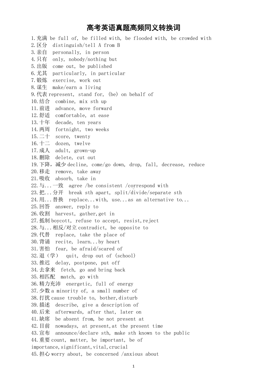 高中英语2025届高考真题高频同义转换词（共236个）.doc_第1页