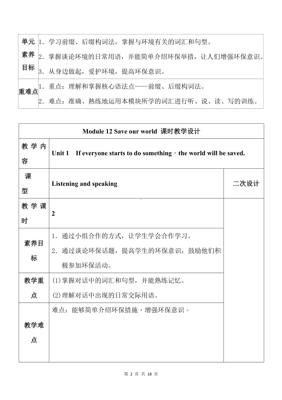 外研版九年级上册英语Module 12 Save our world大单元教学设计.docx_第2页