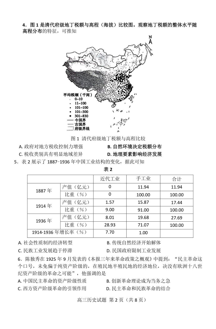 山东省枣庄市2024-2025高三上学期期末历史试卷及答案.pdf_第2页