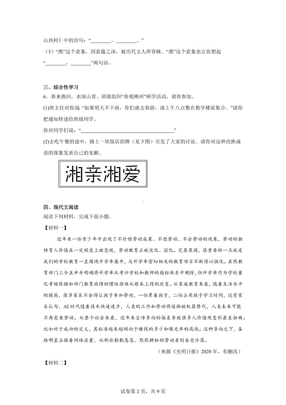 2024年湖南省郴州市中考二模语文试题.docx_第2页