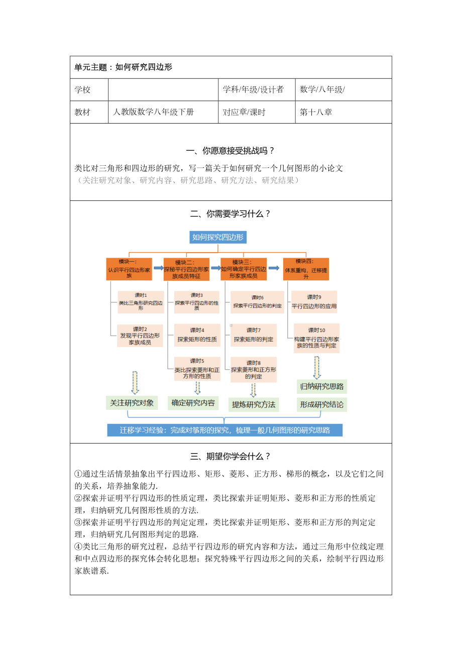 人教版数学八年级下册第十八章 平行四边形 大单元备课课件+任务单+练习-初中数学八年级下平行四边形学历案.docx_第1页