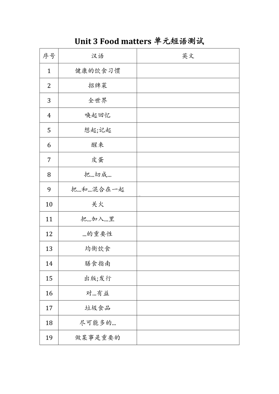 2025新外研版七年级下册《英语》Unit 3 Food matters 单元短语测试.docx_第1页